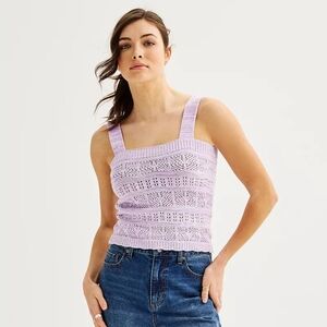 Juniors SO Pointelle Crochet Tank Top Purple Lilac Cute Summer
